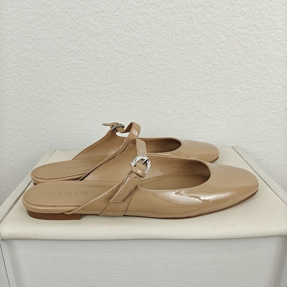 J. Crew Factory Mary Jane Mules Buckle In Nude Patent Leather Size 7 Women's - Picture 3 of 13